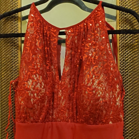 Red dress with sparkle top evening gown style - Picture 3 of 5
